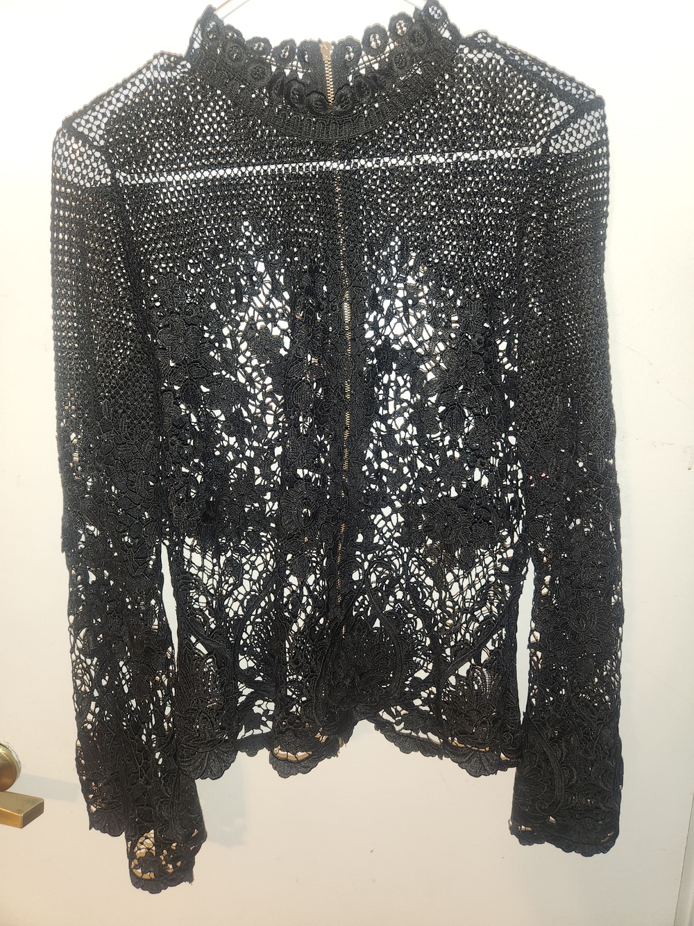 project RUNWAY Black Crochet Lace Long-Sleeve Blouse